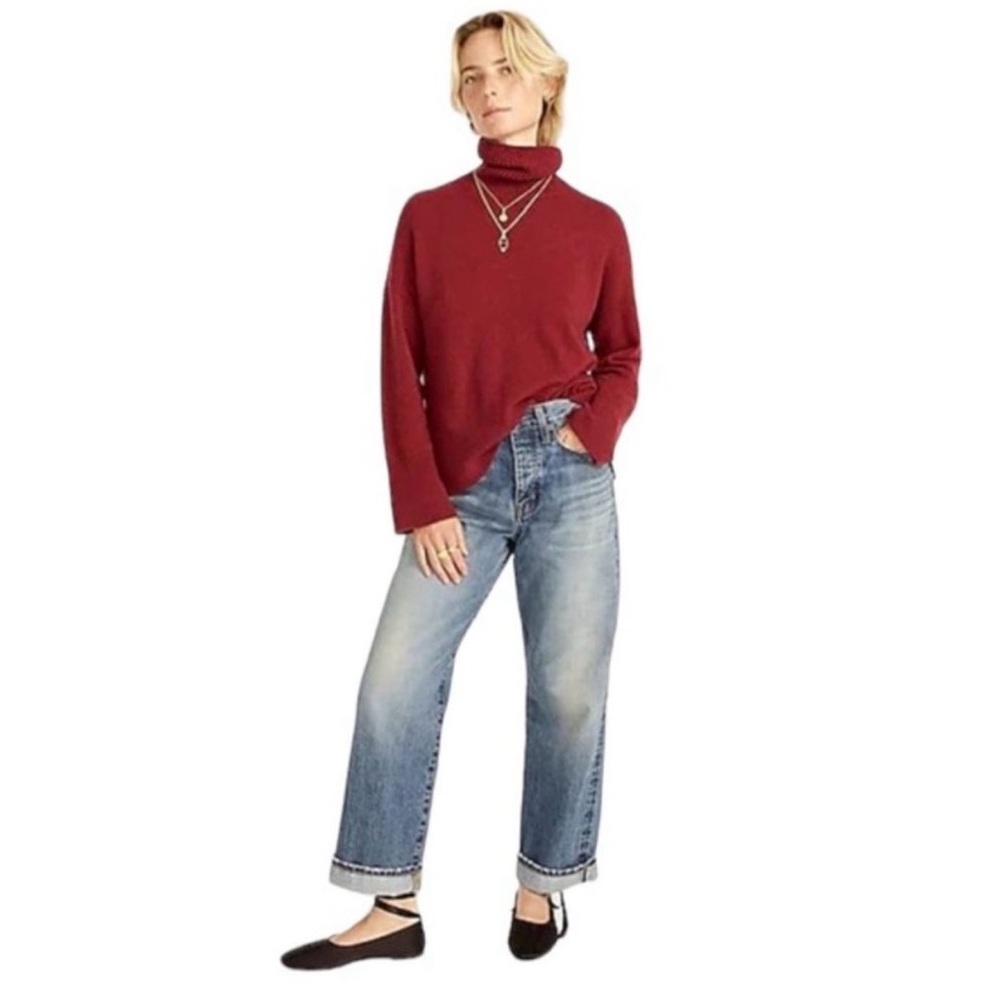 J. Crew Rich Red Supersoft Merino Wool Blend Turtleneck Sweater